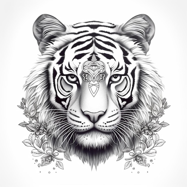 Eine Nahaufnahme eines Tigers mit einem Diamanten im Gesicht, generative KI