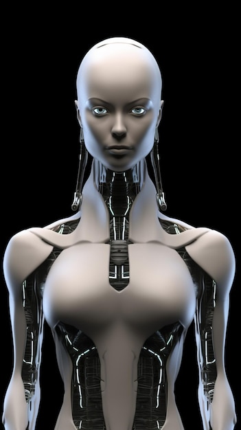 Eine Nahaufnahme eines weiblichen Roboters mit einer sehr großen Brust