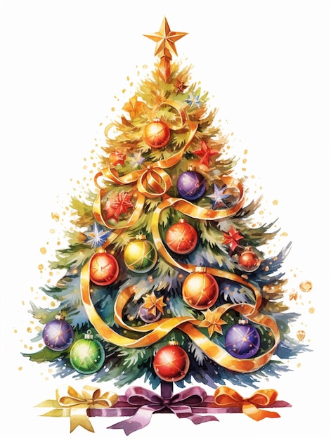 eine nahaufnahme eines weihnachtsbaums mit ornamenten und einem sterngenerativen ai