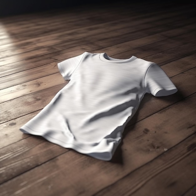 Eine Nahaufnahme eines weißen Hemdes auf einem Holzboden. Generative KI