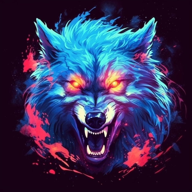 Eine Nahaufnahme eines Wolfes mit leuchtenden Augen und einem flachen Hintergrund