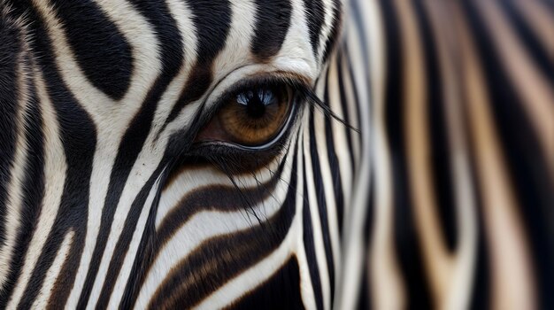 Eine Nahaufnahme eines Zebra-Auges, die den braunen Farbton seiner Iris zeigt Generative KI