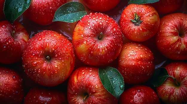 Foto eine nahaufnahme mehrerer roter äpfel mit wassertropfen