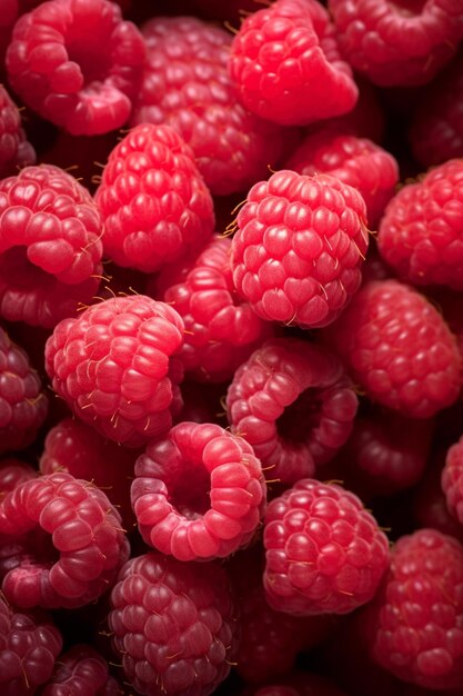 Eine Nahaufnahme vieler Himbeeren