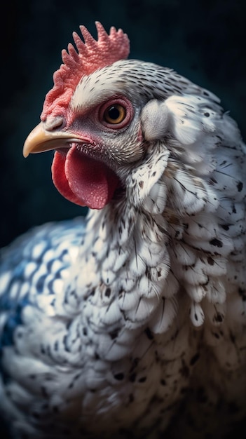 Eine Nahaufnahme vom Gesicht eines Huhns
