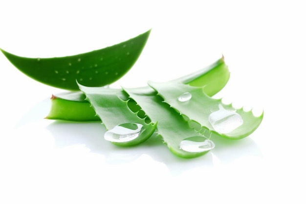 Eine Nahaufnahme von Aloe-Vera-Blättern mit Wassertropfen darauf