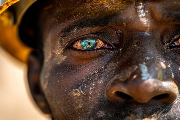 Foto eine nahaufnahme von einem bauarbeiter, dessen augen auf seine arbeit konzentriert sind