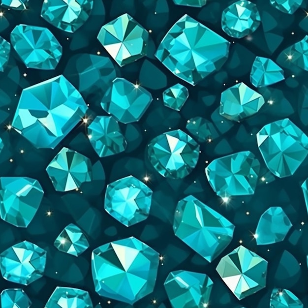 Eine Nahaufnahme von einem Haufen blauer Diamanten auf einem schwarzen Hintergrund