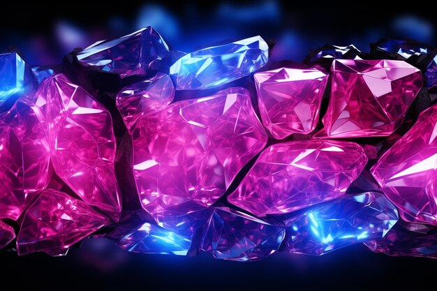 eine Nahaufnahme von einem Haufen rosa und blauer Diamanten generativ ai