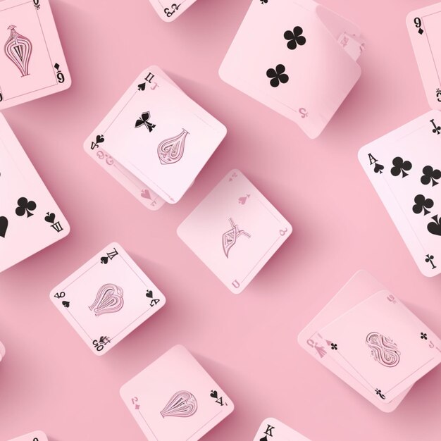 Foto eine nahaufnahme von einem haufen spielkarten auf einer rosa oberfläche generative ai