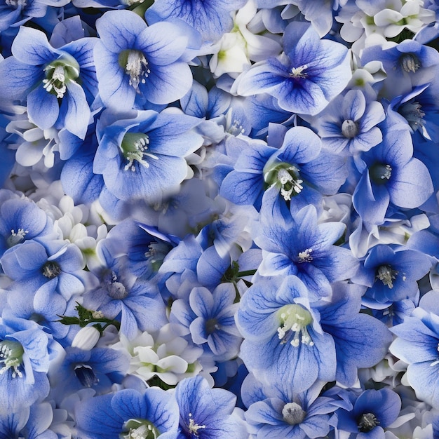 Eine Nahaufnahme von einem Strauß blauer Blumen