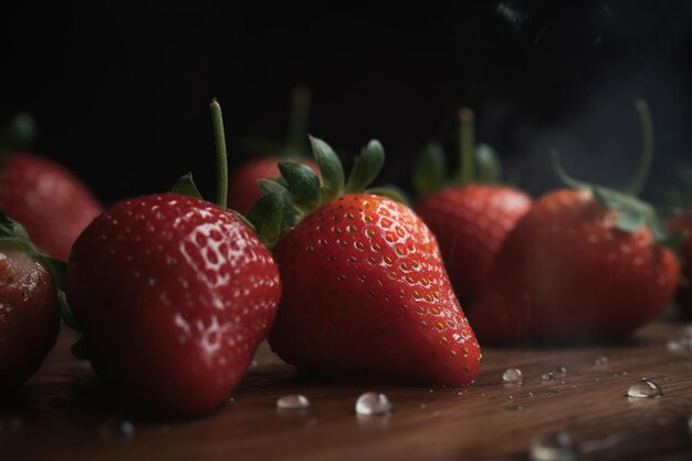 Eine Nahaufnahme von Erdbeeren auf einer Holzoberfläche