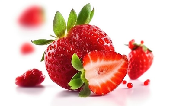 Eine Nahaufnahme von Erdbeeren mit dem Wort „Erdbeere“ an der Seite