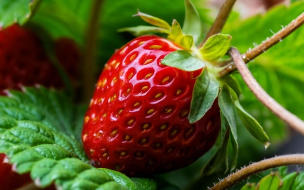 Eine Nahaufnahme von Erdbeeren mit hoher Auflösung Früchte mit lebendigen Farben, die das Verlangen wecken