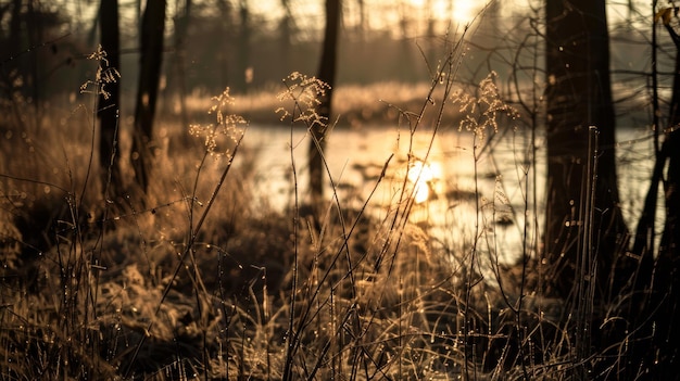 Foto eine nahaufnahme von gras und wasser