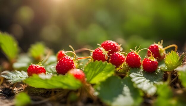 eine Nahaufnahme von Himbeeren, die auf einem Busch wachsen