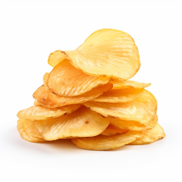 Foto eine nahaufnahme von kartoffelchips, die auf weißem hintergrund isoliert sind