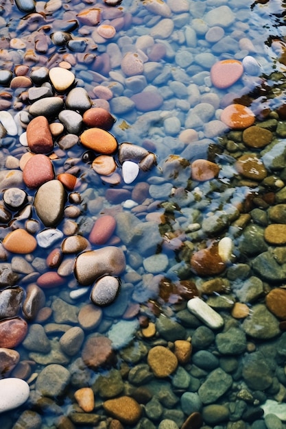 Eine Nahaufnahme von Kieselsteinen in einem Wasserbecken