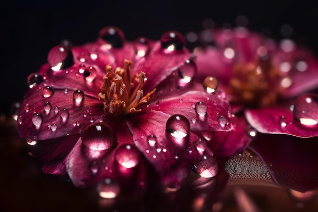 Eine Nahaufnahme von lila Blüten mit Wassertropfen darauf