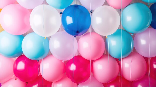Eine Nahaufnahme von Luftballons und festlichen Dekorationen, die für eine Party arrangiert wurden