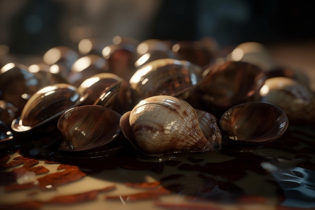 Eine Nahaufnahme von Muscheln auf einem Tisch