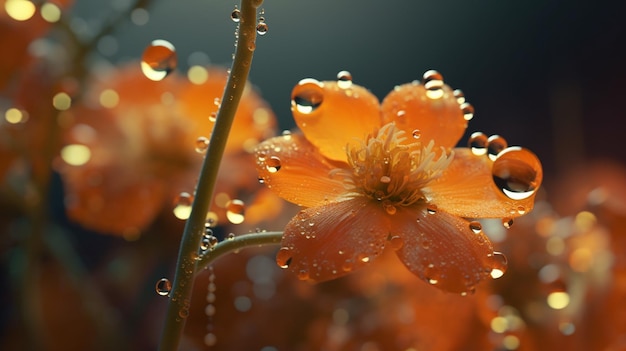 Eine Nahaufnahme von orangefarbenen Blüten mit Wassertropfen darauf