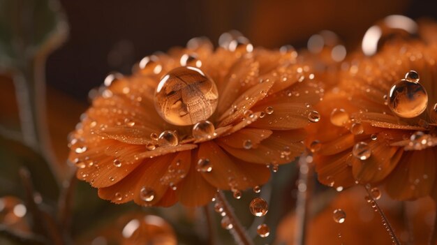 Eine Nahaufnahme von orangefarbenen Blüten mit Wassertropfen darauf