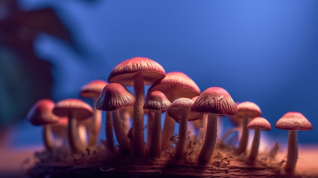 Eine Nahaufnahme von Pilzen auf blauem Hintergrund