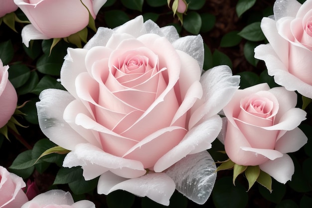 Eine Nahaufnahme von rosa Rosen mit dem Wort Liebe darauf