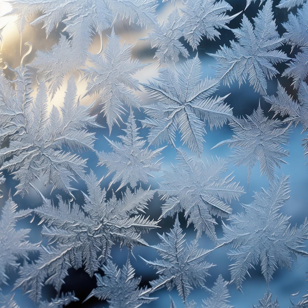 eine Nahaufnahme von Schneeflocken auf einem Fenster