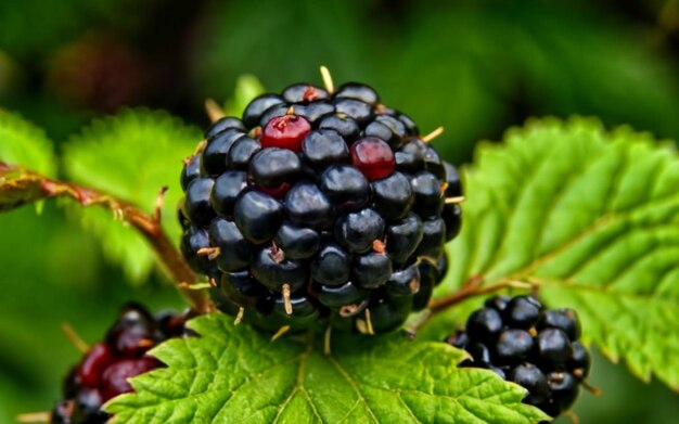Eine Nahaufnahme von Schwarzbeeren mit hoher Auflösung Früchte mit lebendigen Farben, die das Verlangen wecken