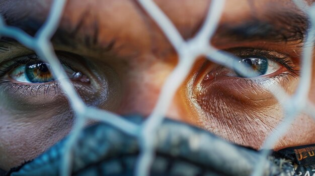 Eine Nahaufnahme von Torhütern, deren Augen voller Entschlossenheit und Selbstvertrauen sind, während sie sich auf die Verteidigung vorbereiten