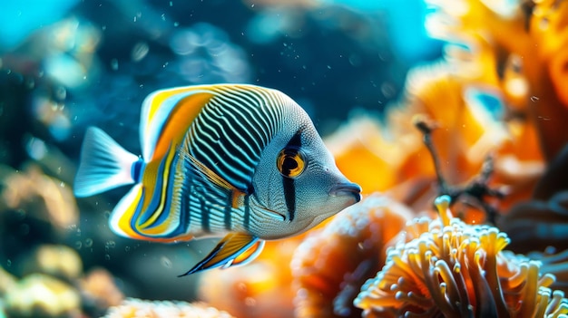 Eine Nahaufnahme von tropischen Fischen im Aquarium