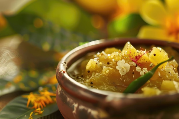 Eine Nahaufnahme von Ugadi Pachadi, der die Geschmacksrichtungen des Lebens symbolisiert