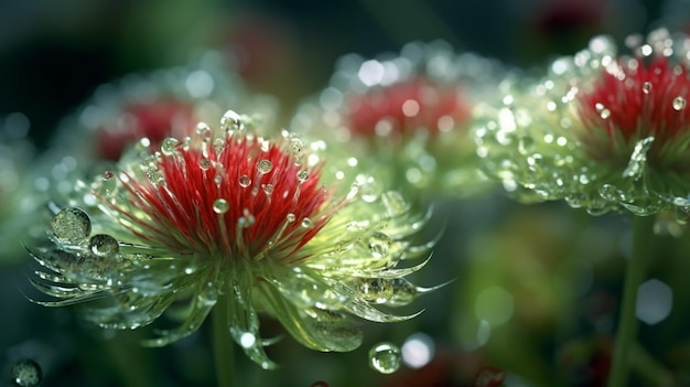 Eine Nahaufnahme von Wassertropfen auf einer Blume