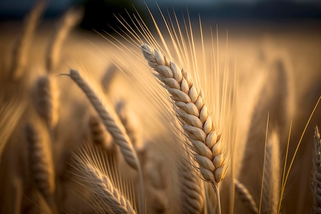 Eine Nahaufnahme von Weizenähren in einem Feld