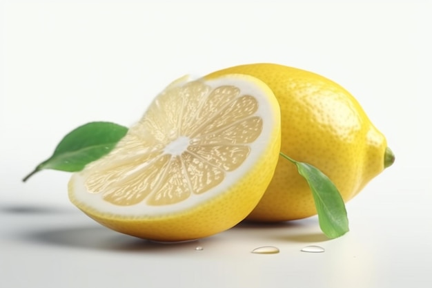 Eine Nahaufnahme von Zitronen mit einer herausgeschnittenen Scheibe.