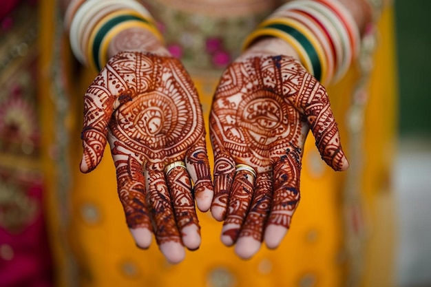 Foto eine nahaufnahme von zwei händen mit henna-designs