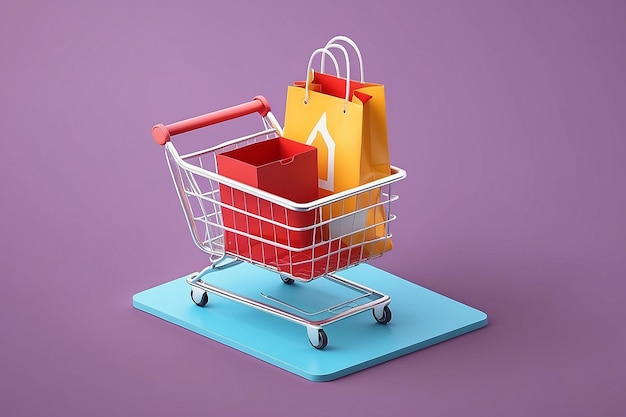 Eine nahtlose Einkaufserfahrung 3D-Vektor-Rendering von Online-Einkaufstaschen für ein einfaches Produkt Hinzufügen zum Warenkorb E-Commerce vereinfacht