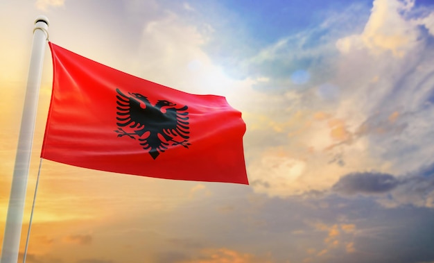 Eine Nationalflagge Albaniens, isolierte 3D-Flagge,