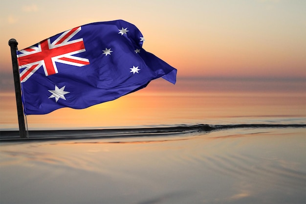Eine Nationalflagge des Landes Australien auf einem Seehintergrund