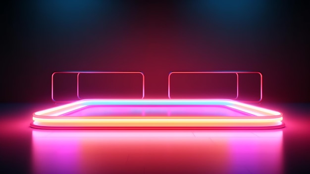 Eine Neonbox mit Neonlichtern und einem roten Hintergrund.