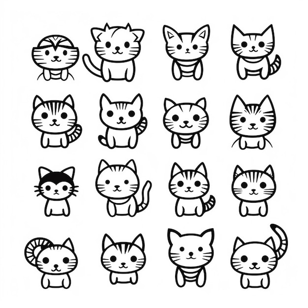 Eine niedliche Katzen-Cartoon-Sticker-Linienzeichnung