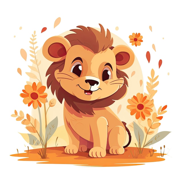 Eine niedliche und charmante Löwenfigur in einer Vektorillustration