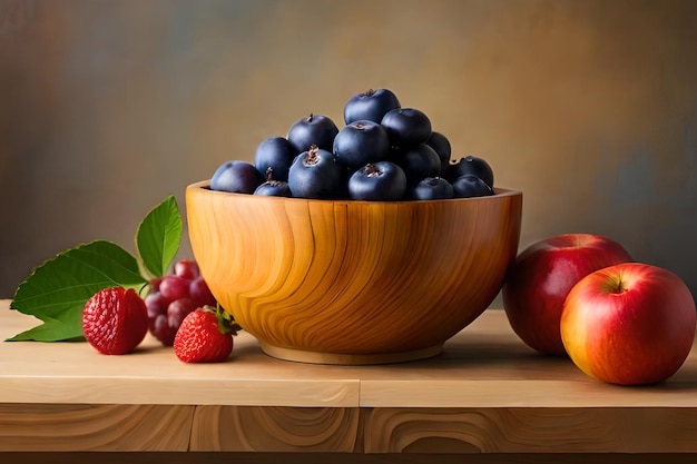 Eine Obstschale mit Blaubeeren und Erdbeeren auf einem Tisch