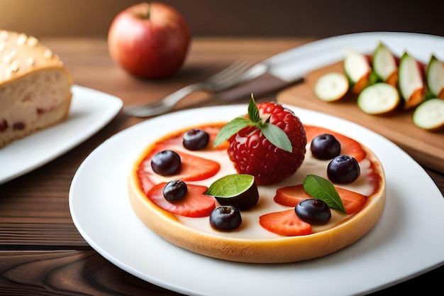 Eine Obsttorte mit Erdbeeren und Heidelbeeren obendrauf