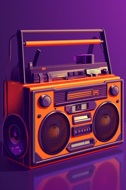 Eine orange-schwarze Ghettoblaster mit einem CD-Player darauf.