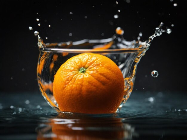 eine Orange wird mit Wasser besprüht und die Worte Zitate Orangen Zitate im Wasser