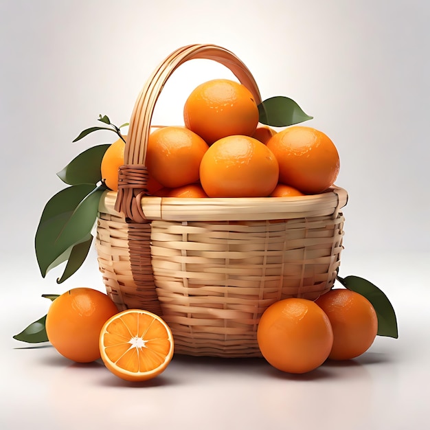 eine orangefarbene Frucht in einem Korb mit weißem Hintergrund im Anime-Stil, erzeugt von KI