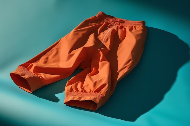 Eine orangefarbene Hose auf einer blauen Fläche